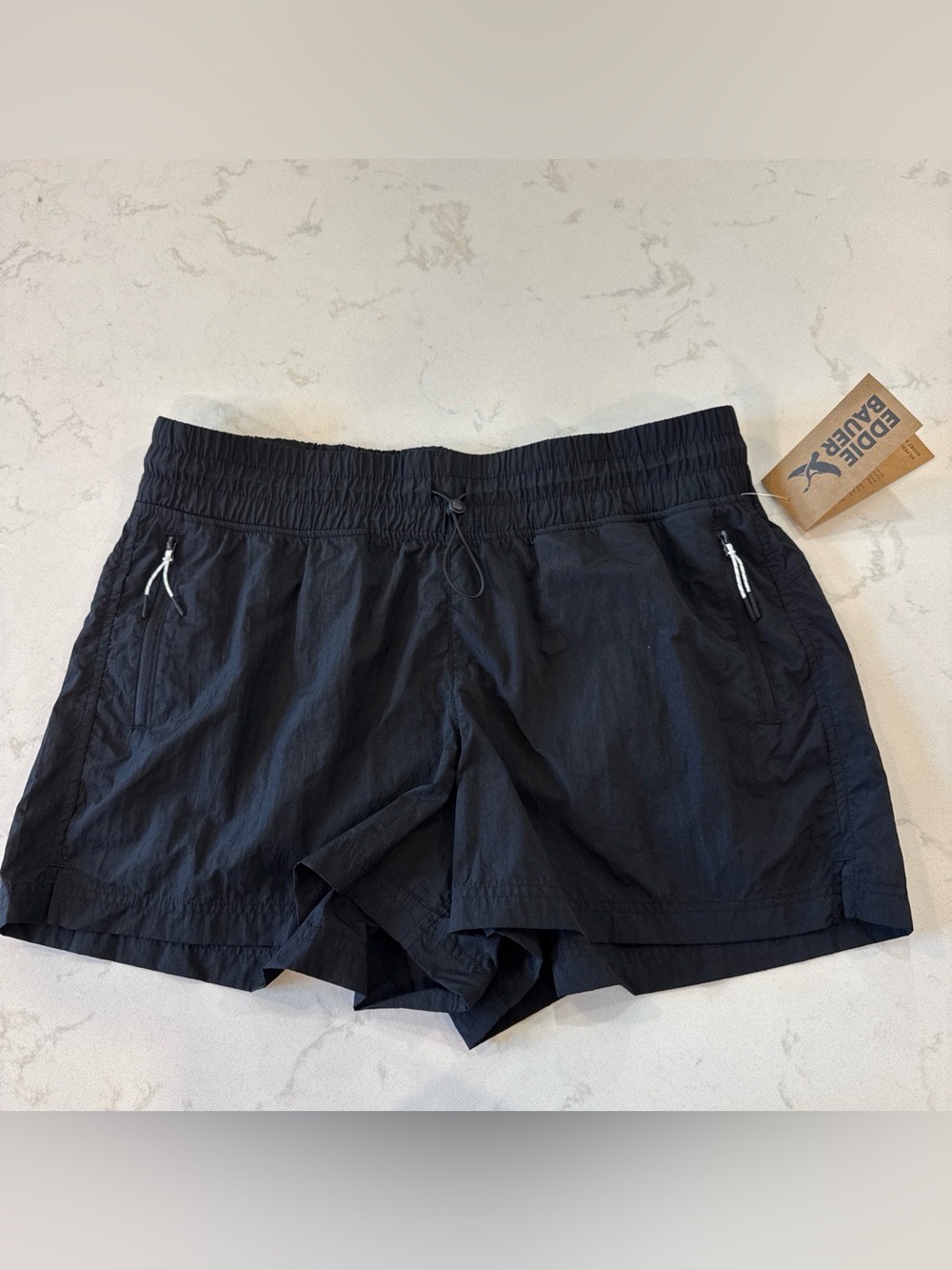 NWT Eddie Bauer Black Athletic Drawstring Shorts Hiking Womens XL